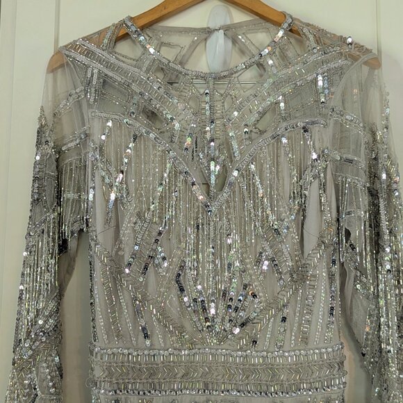 ASOS Edition Silver Sequin Open Back Gown NWT Size 12 Formal Dress - Picture 6 of 16